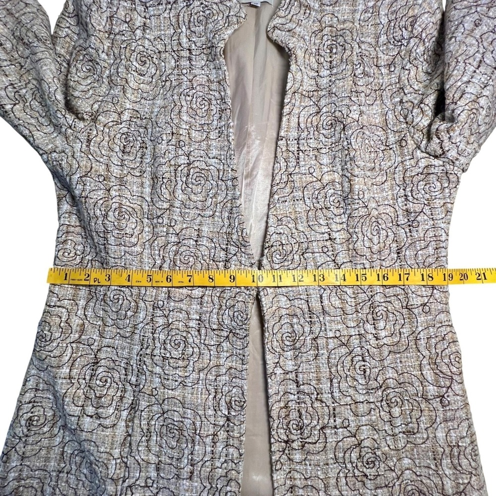 Vintage Neiman Marcus Exclusive Floral Tweed Duster Coat Gold Brown Silk Mix 10 - Picture 15 of 15
